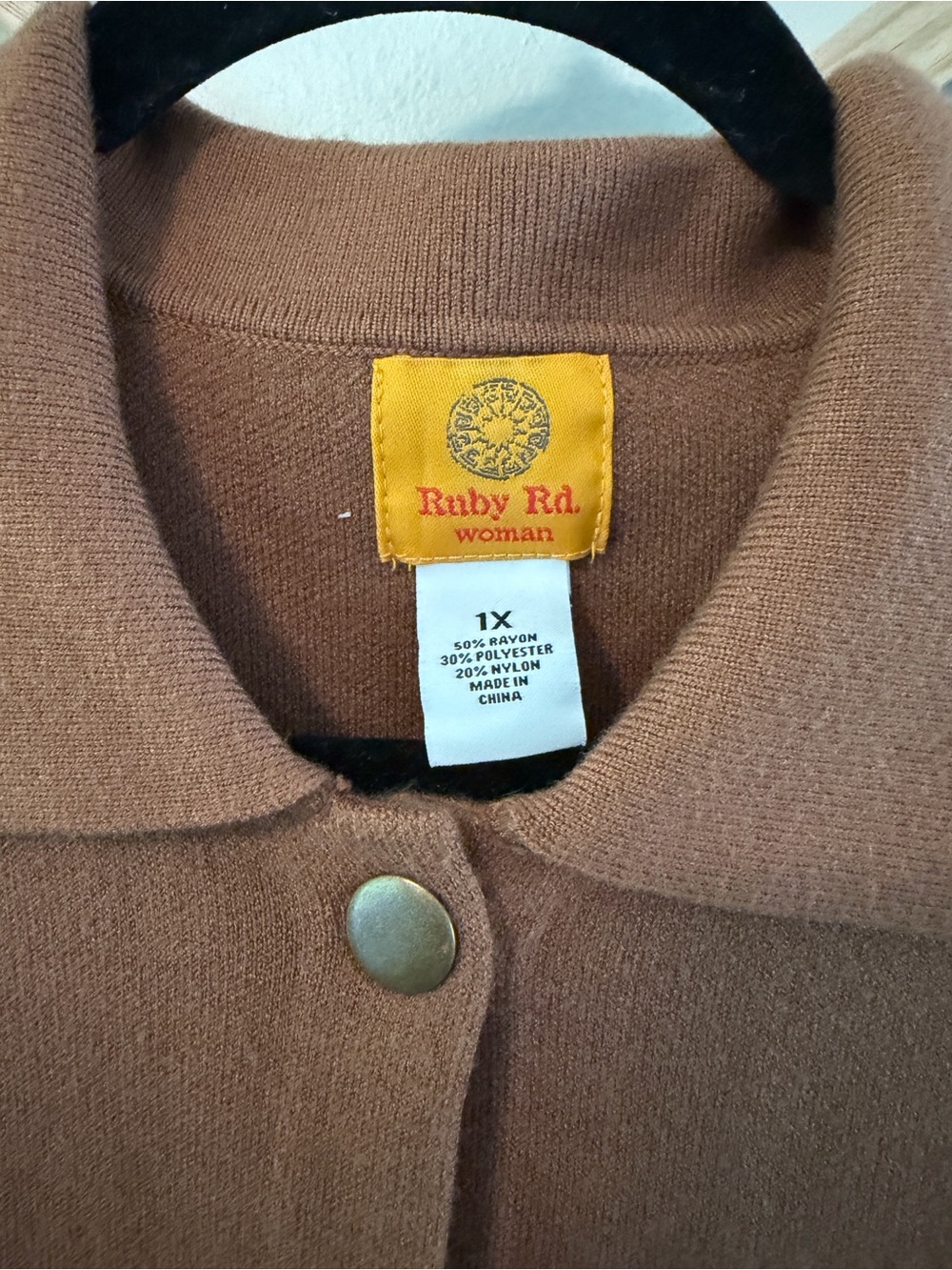 Ruby Rd. Button Front Shacket 1X Chestnut Brown - Picture 6 of 8